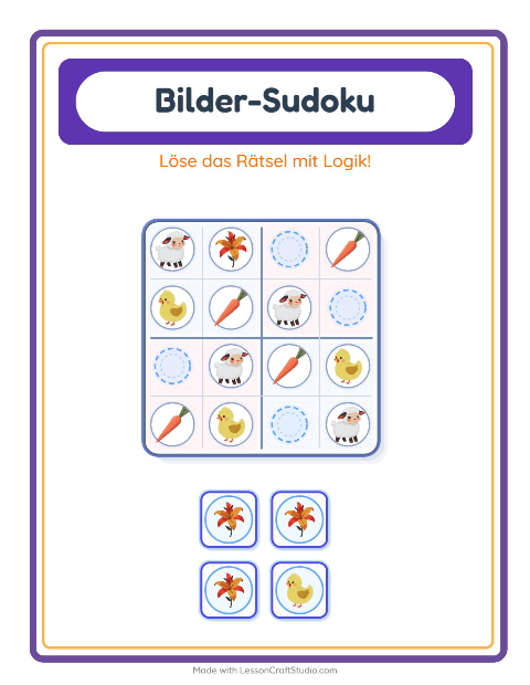 Vorschau: Bilder-Sudoku-Arbeitsblatt mit Ostern für Kindergarten
