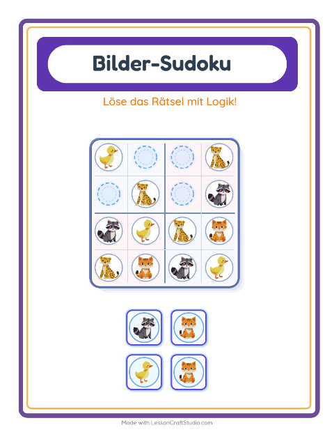 Vorschau: Bilder-Sudoku-Arbeitsblatt für Kindergarten