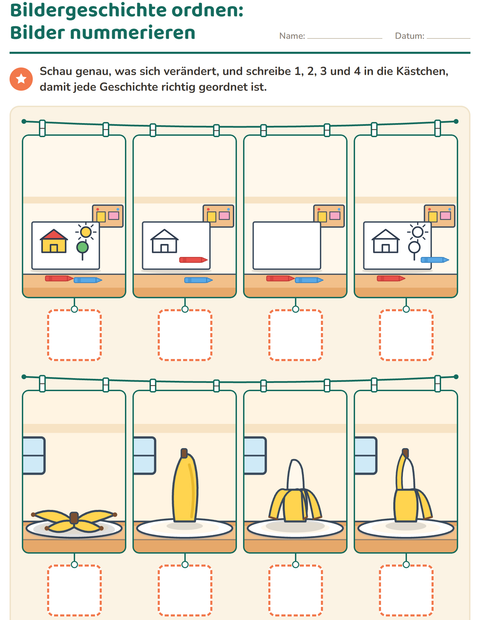 Vorschau: Bildergeschichten-Arbeitsblatt für Kindergarten