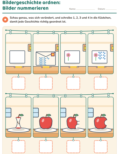 Vorschau: Bildergeschichten-Arbeitsblatt für Kindergarten