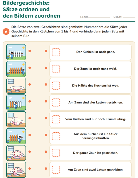 Vorschau: Bildergeschichten-Arbeitsblatt für 1. Klasse