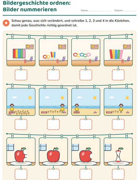 Vorschau: Bildergeschichten-Arbeitsblatt für Kindergarten
