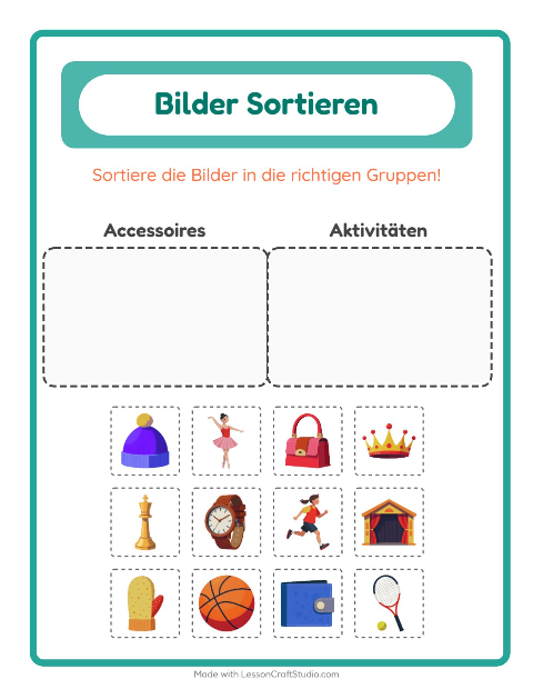 Vorschau: Bildersortierung-Arbeitsblatt für Kindergarten