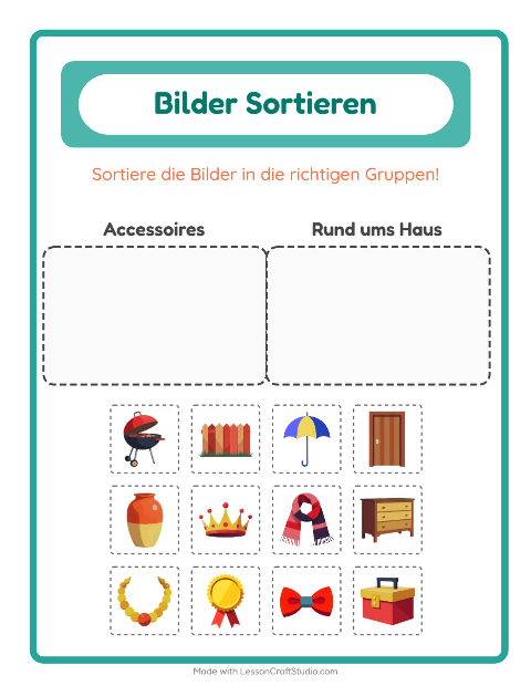 Vorschau: Bildersortierung-Arbeitsblatt für Kindergarten