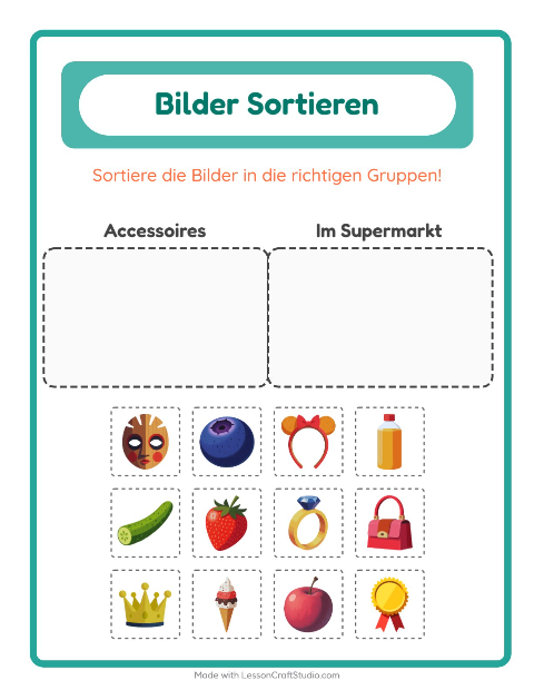Vorschau: Bildersortierung-Arbeitsblatt für Kindergarten