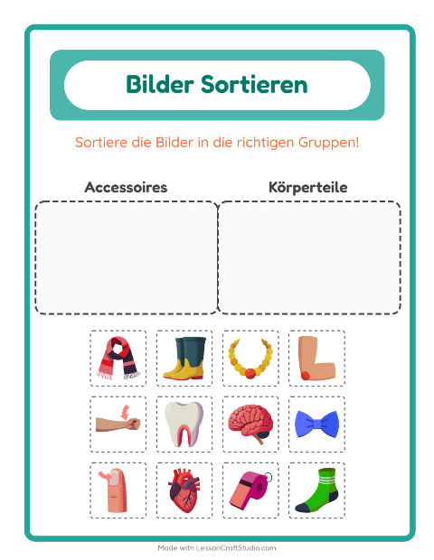 Vorschau: Bildersortierung-Arbeitsblatt für Kindergarten