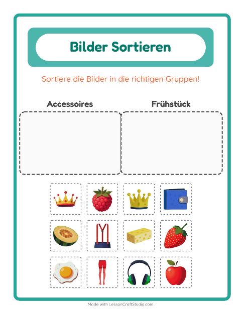 Vorschau: Bildersortierung-Arbeitsblatt für Kindergarten
