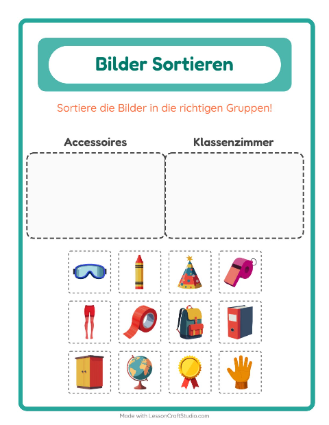 Vorschau: Bildersortierung-Arbeitsblatt für Kindergarten