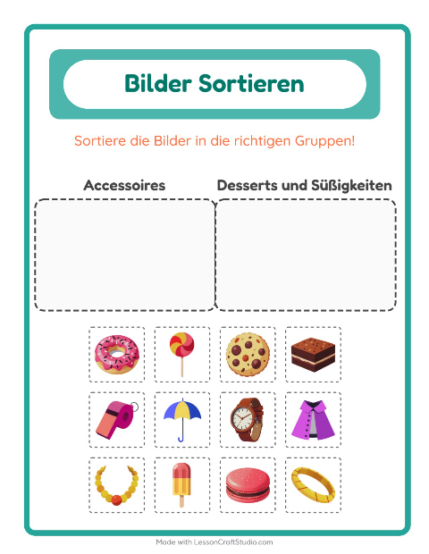 Vorschau: Bildersortierung-Arbeitsblatt für Kindergarten