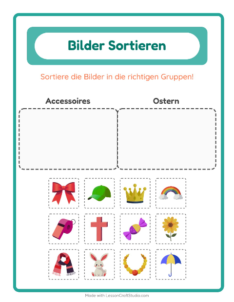 Vorschau: Bildersortierung-Arbeitsblatt für Kindergarten