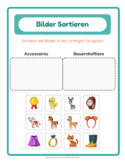Vorschau: Bildersortierung-Arbeitsblatt für Kindergarten