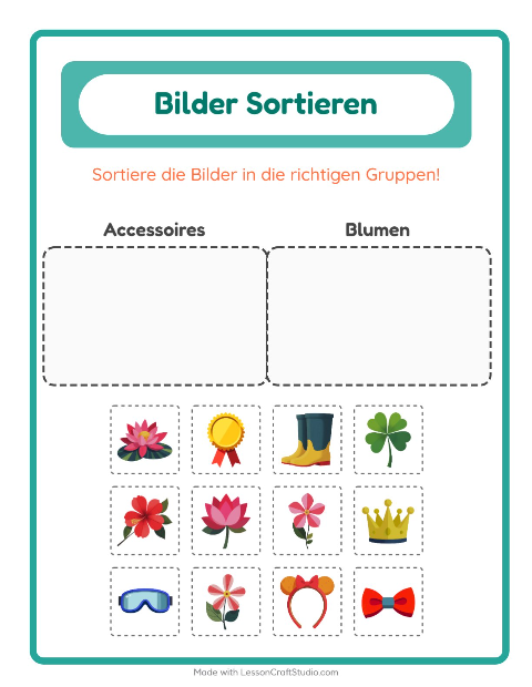 Vorschau: Bildersortierung-Arbeitsblatt für Kindergarten