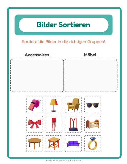 Vorschau: Bildersortierung-Arbeitsblatt für Kindergarten