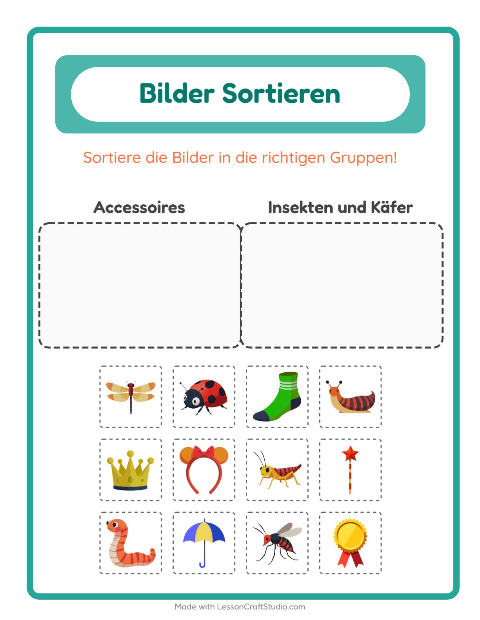 Vorschau: Bildersortierung-Arbeitsblatt für Kindergarten
