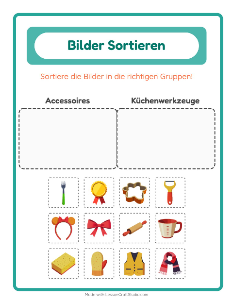 Vorschau: Bildersortierung-Arbeitsblatt für Kindergarten