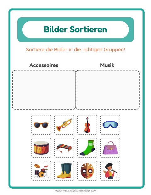 Vorschau: Bildersortierung-Arbeitsblatt für Kindergarten