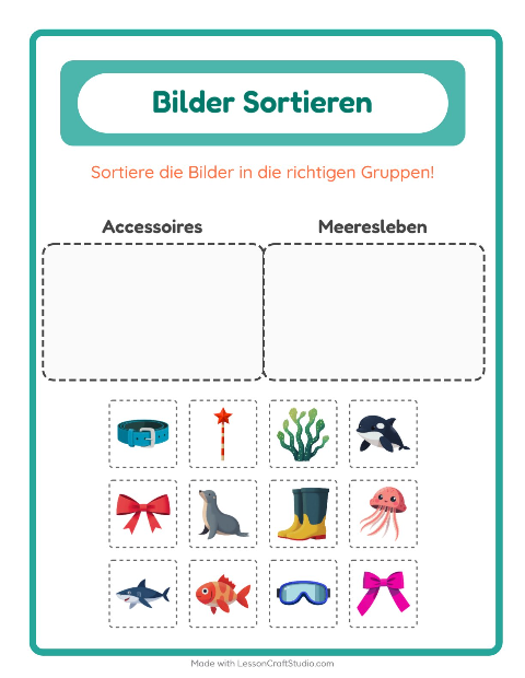 Vorschau: Bildersortierung-Arbeitsblatt für Kindergarten