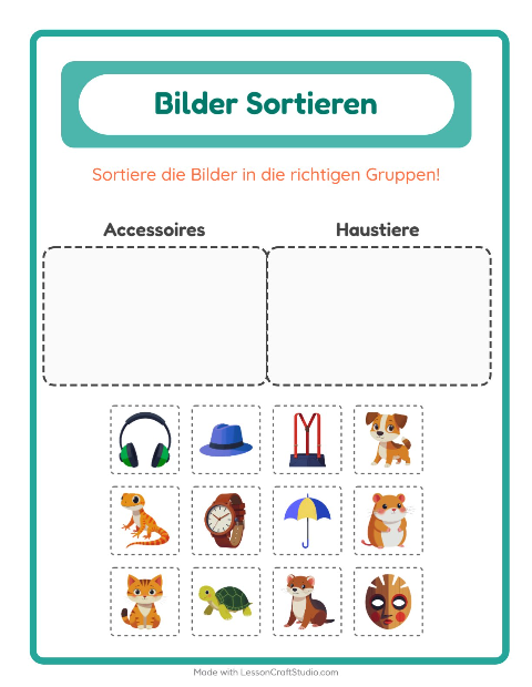 Vorschau: Bildersortierung-Arbeitsblatt für Kindergarten