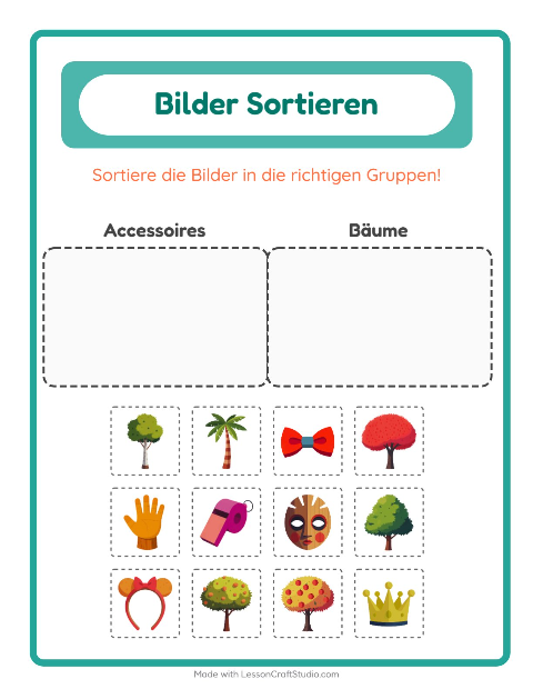 Vorschau: Bildersortierung-Arbeitsblatt für Kindergarten