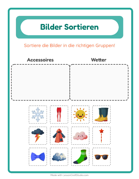 Vorschau: Bildersortierung-Arbeitsblatt für Kindergarten