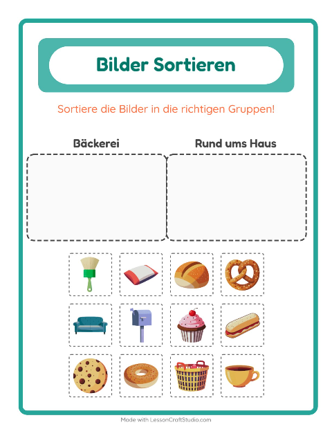 Vorschau: Bildersortierung-Arbeitsblatt für Kindergarten
