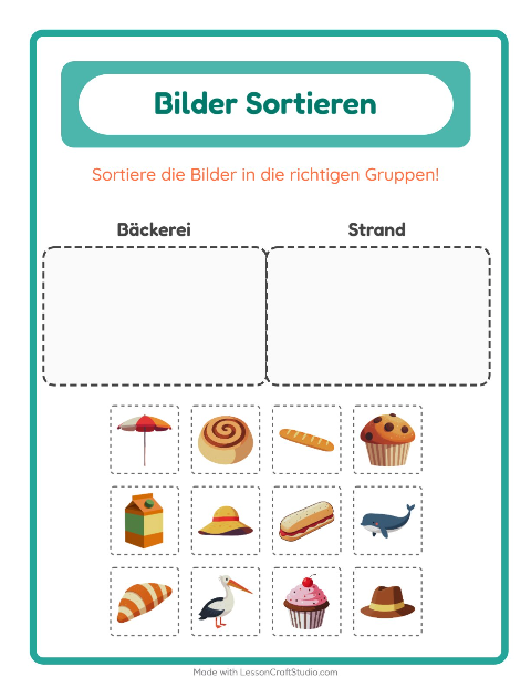 Vorschau: Bildersortierung-Arbeitsblatt für Kindergarten