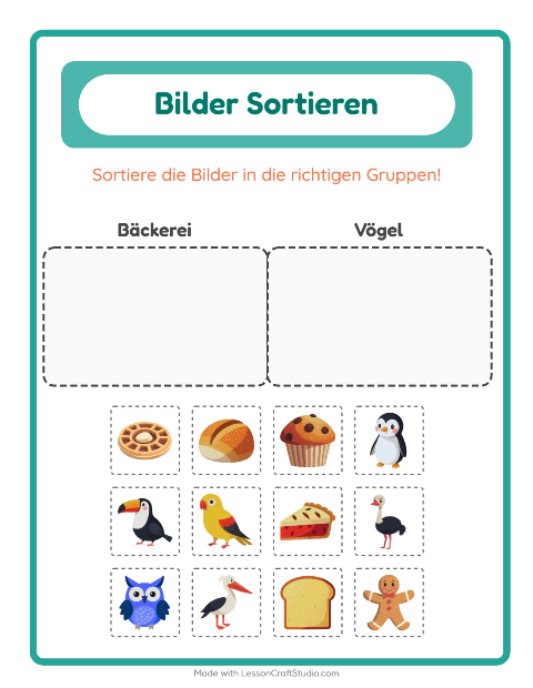 Vorschau: Bildersortierung-Arbeitsblatt für Kindergarten