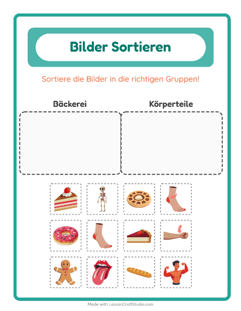 Vorschau: Bildersortierung-Arbeitsblatt für Kindergarten