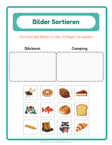 Vorschau: Bildersortierung-Arbeitsblatt für Kindergarten