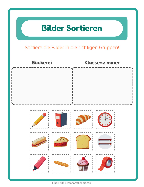 Vorschau: Bildersortierung-Arbeitsblatt für Kindergarten