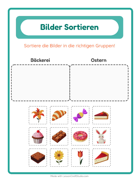 Vorschau: Bildersortierung-Arbeitsblatt für Kindergarten