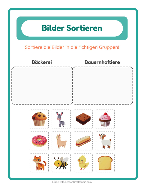 Vorschau: Bildersortierung-Arbeitsblatt für Kindergarten