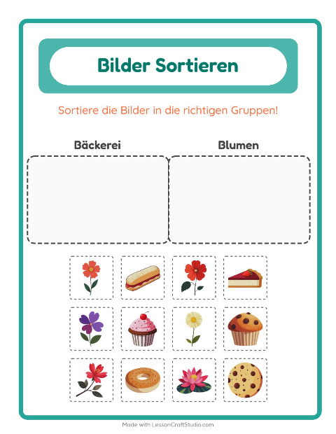 Vorschau: Bildersortierung-Arbeitsblatt für Kindergarten