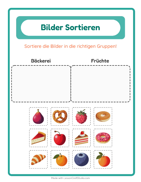 Bildersortierung: Bäckerei und Früchte