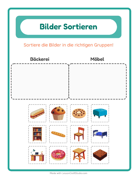 Vorschau: Bildersortierung-Arbeitsblatt für Kindergarten
