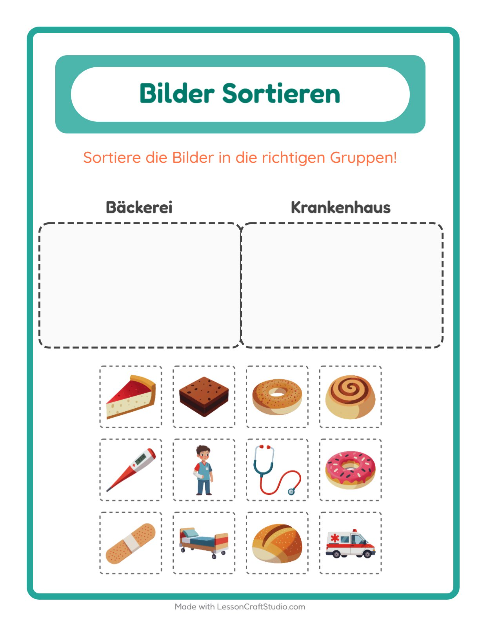 Vorschau: Bildersortierung-Arbeitsblatt für Kindergarten