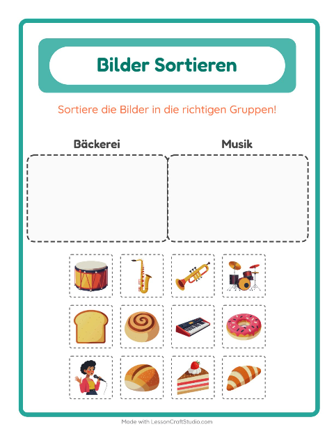 Vorschau: Bildersortierung-Arbeitsblatt für Kindergarten