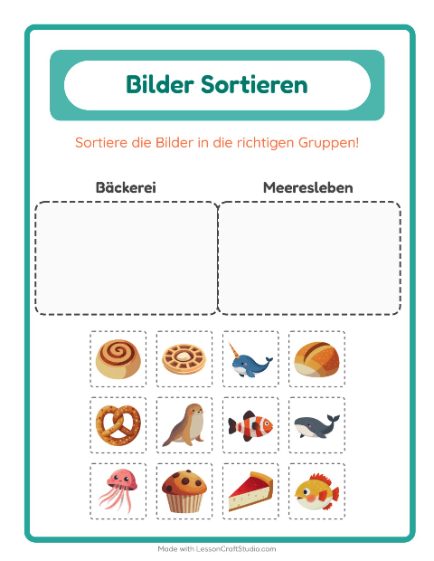 Vorschau: Bildersortierung-Arbeitsblatt für Kindergarten