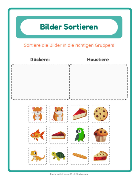 Vorschau: Bildersortierung-Arbeitsblatt für Kindergarten
