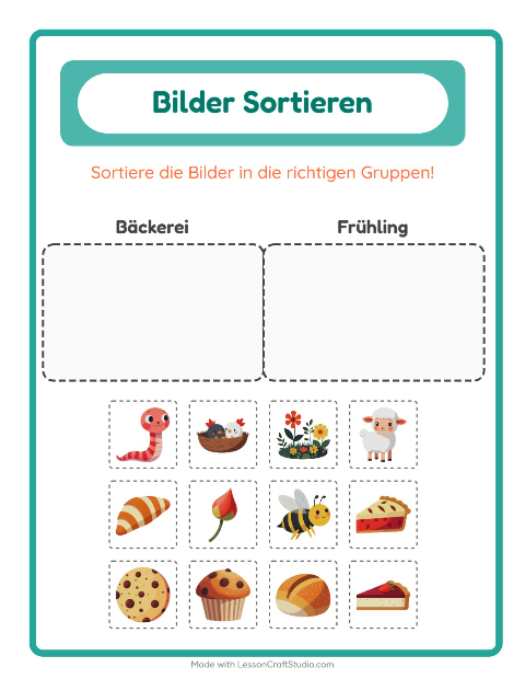 Vorschau: Bildersortierung-Arbeitsblatt für Kindergarten
