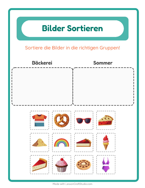 Vorschau: Bildersortierung-Arbeitsblatt für Kindergarten