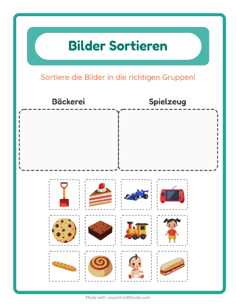 Vorschau: Bildersortierung-Arbeitsblatt für Kindergarten