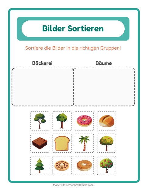 Vorschau: Bildersortierung-Arbeitsblatt für Kindergarten