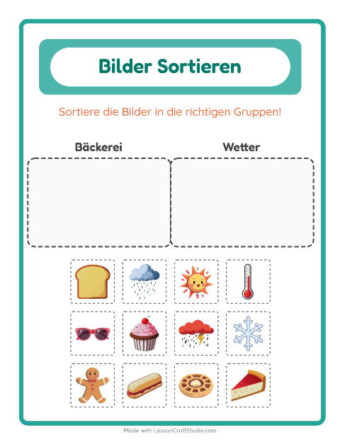 Vorschau: Bildersortierung-Arbeitsblatt für Kindergarten