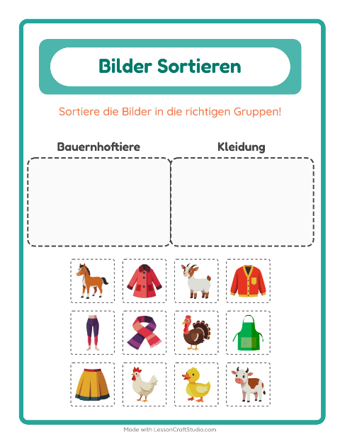Vorschau: Bildersortierung-Arbeitsblatt für Kindergarten