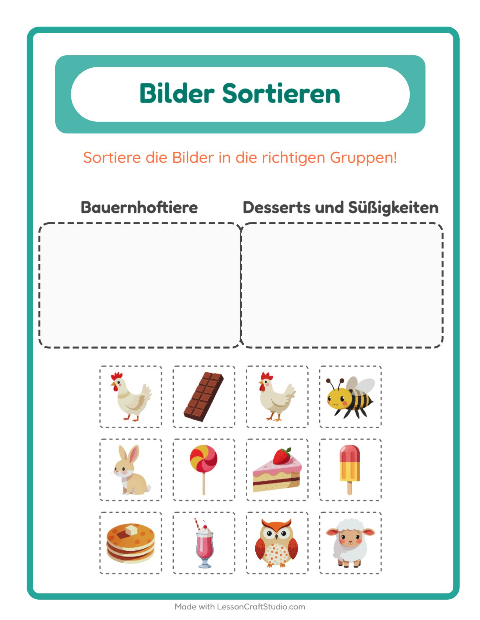 Vorschau: Bildersortierung-Arbeitsblatt für Kindergarten