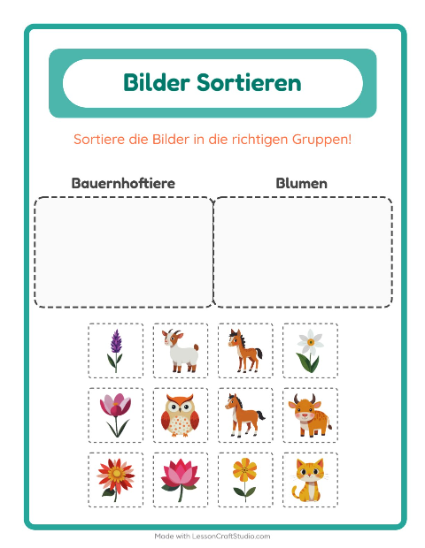 Vorschau: Bildersortierung-Arbeitsblatt für Kindergarten