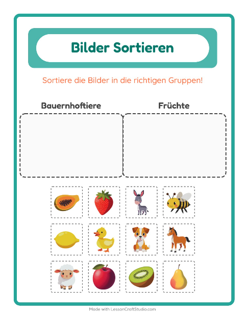 Vorschau: Bildersortierung-Arbeitsblatt für Kindergarten