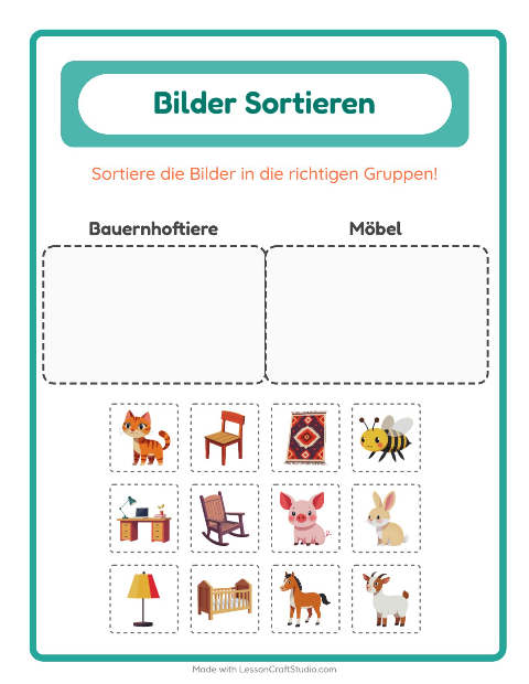 Vorschau: Bildersortierung-Arbeitsblatt für Kindergarten