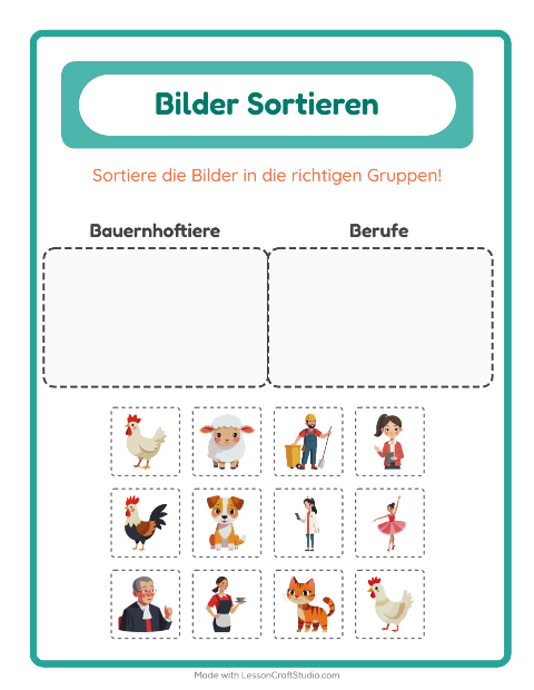 Vorschau: Bildersortierung-Arbeitsblatt für Kindergarten